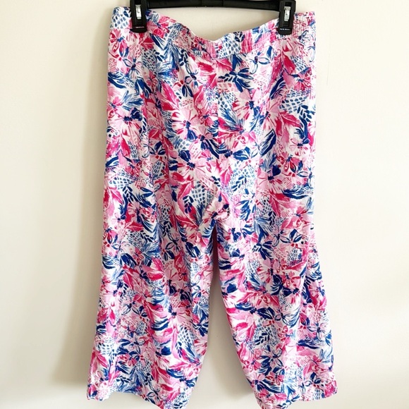 Stella Parker pink floral linen blend wide leg crop pants size L - Picture 3 of 4